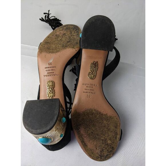Aquazzura Black Jewel Embellished Cleopatra Block Heel Sandals size 39 EU 9 US M - Picture 8 of 13